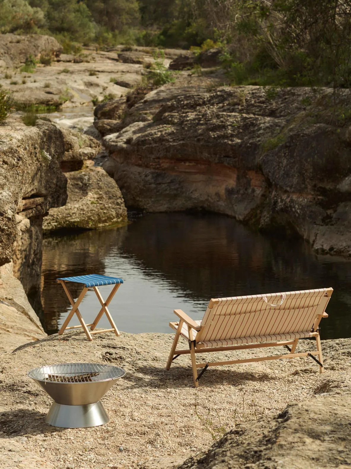 Outdoor Market folding stool, Blue-beige HAY