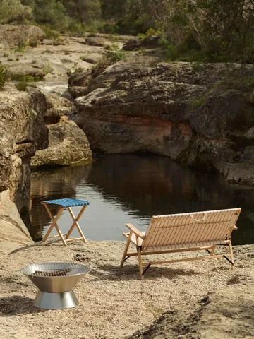 Outdoor Market folding stool - Blue-beige - HAY