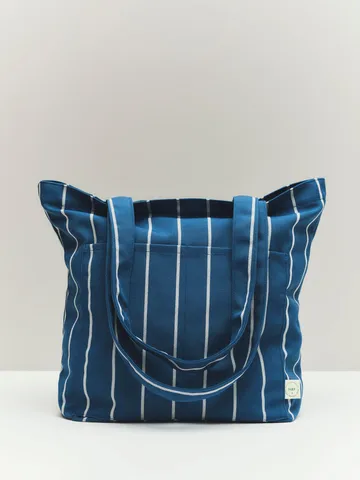 Outdoor Market tote bag - Blue-beige, medium - HAY