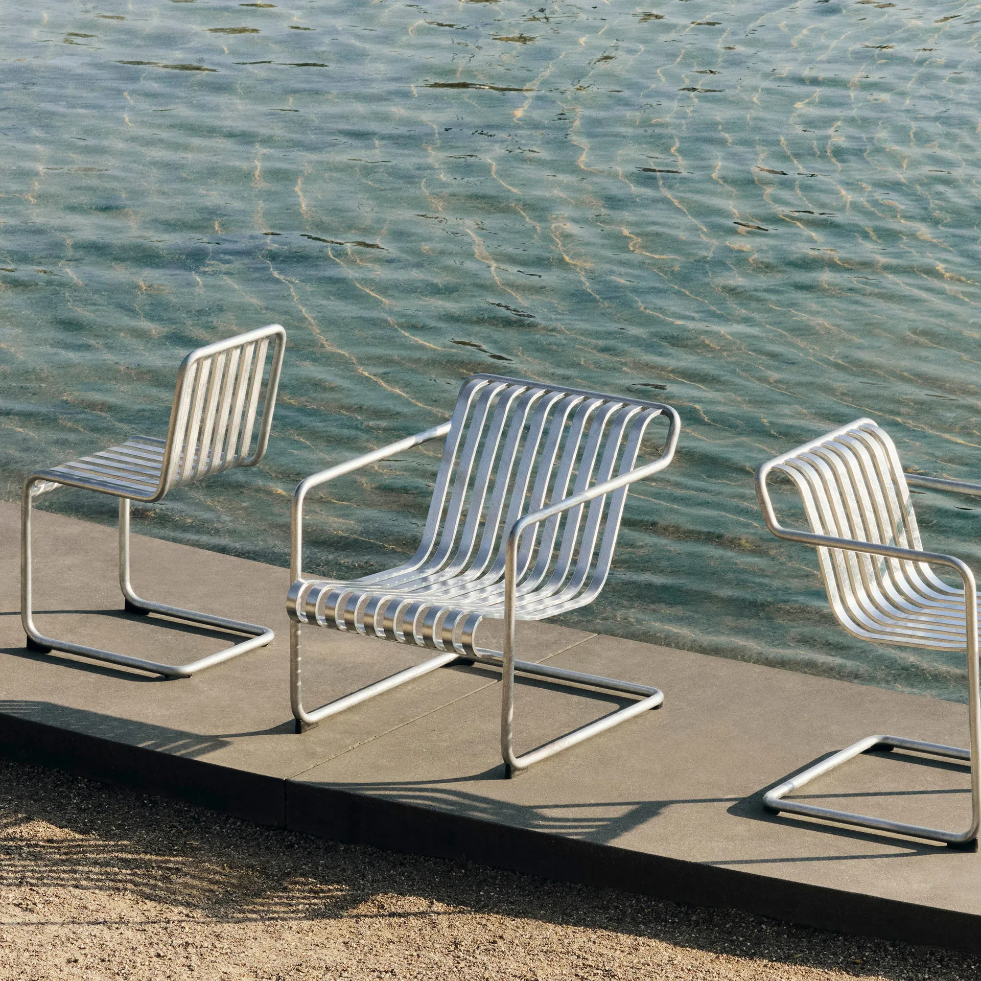 Palissade Cantilever Low lounge armchair, Hot galvanised steel HAY