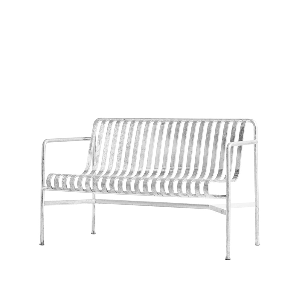 HAY Palissade Dining bench with armrests Hot galvanized