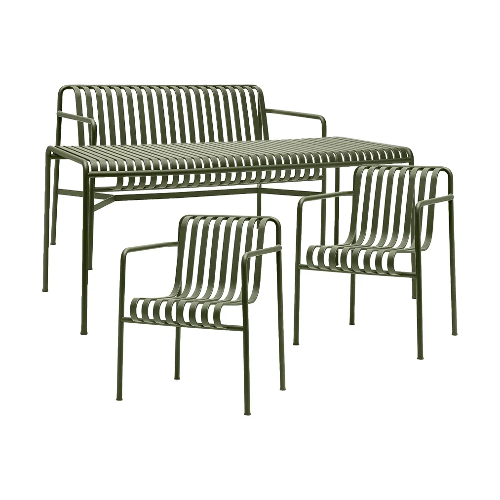 Palissade dining set 2 Dining armchair + bench 170x90 cm olive,  HAY
