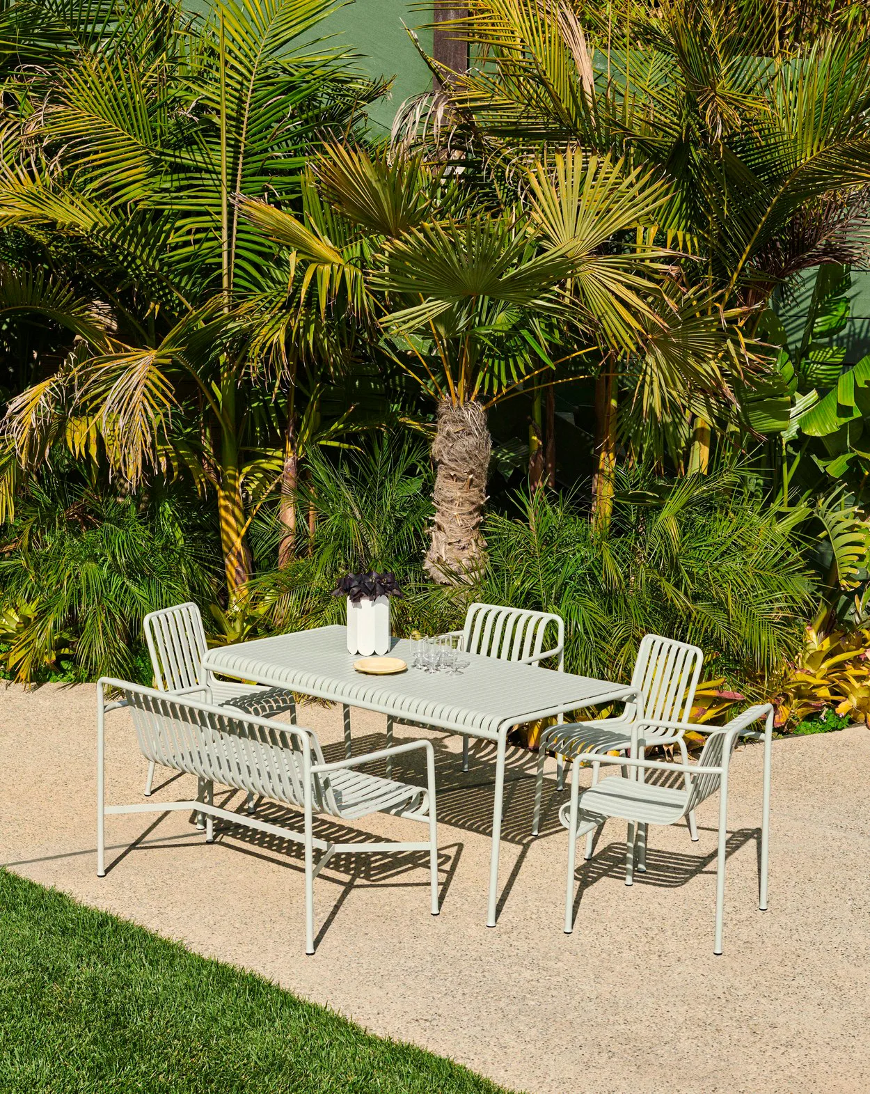 Palissade dining set 2 Dining armchair + bench 170x90 cm sky grey,  HAY