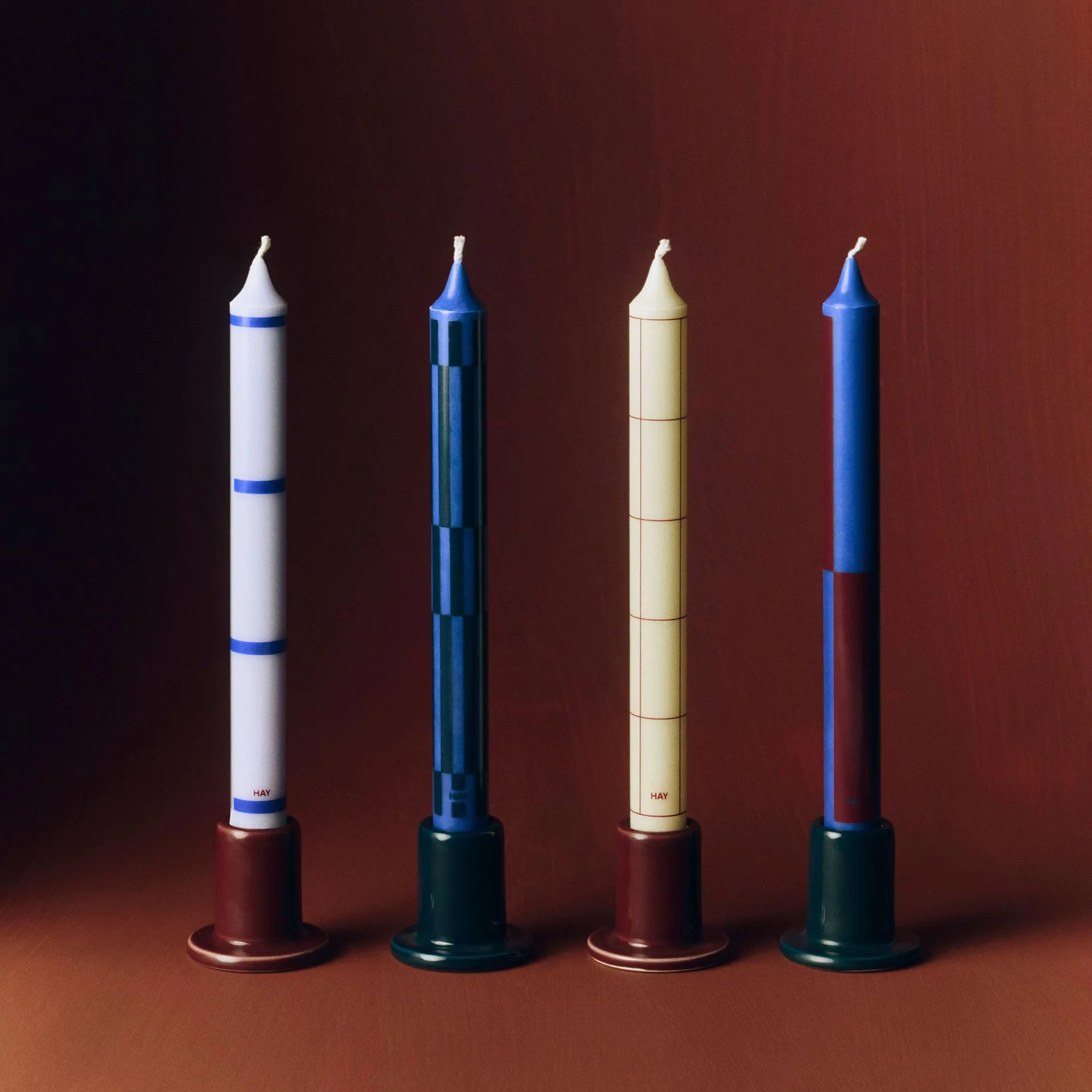 Pattern candle mix 4-pack, Blue-silver HAY