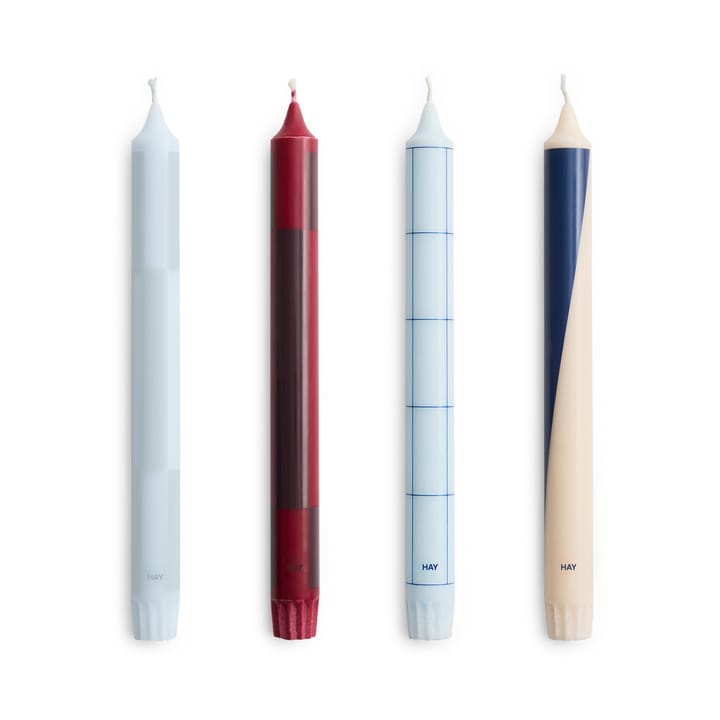 Pattern candle mix 4-pack - Blues-bordeaux - HAY