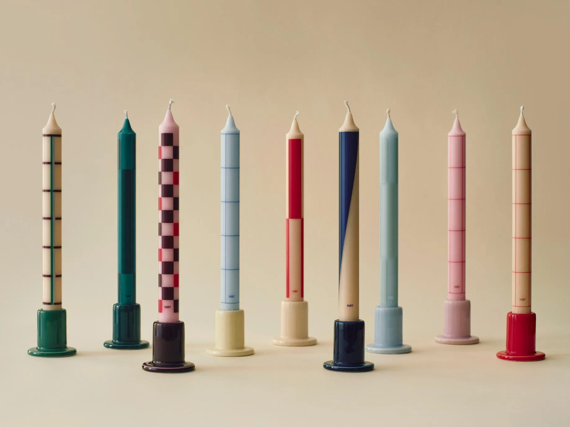 Pattern candle mix 4-pack, Green-blue-brown HAY