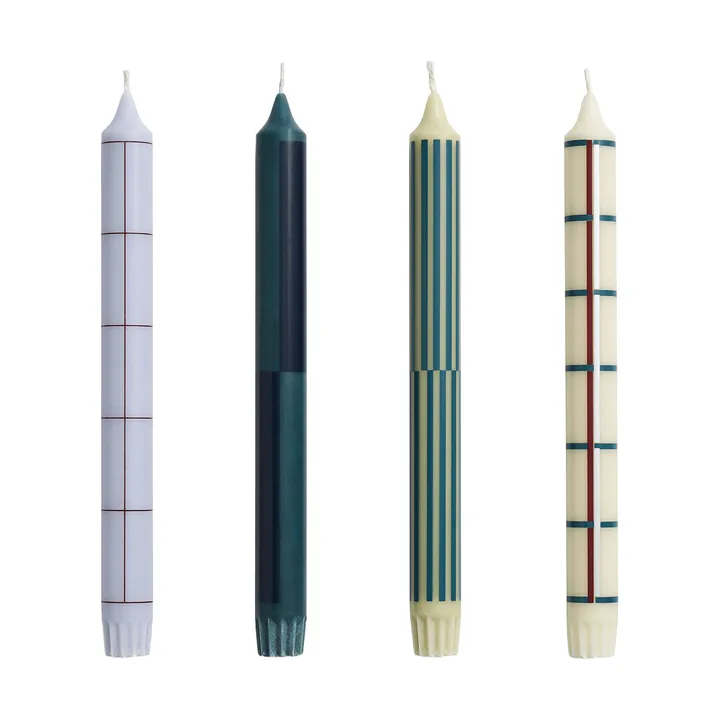 Pattern candle mix 4-pack - Green-silver - HAY