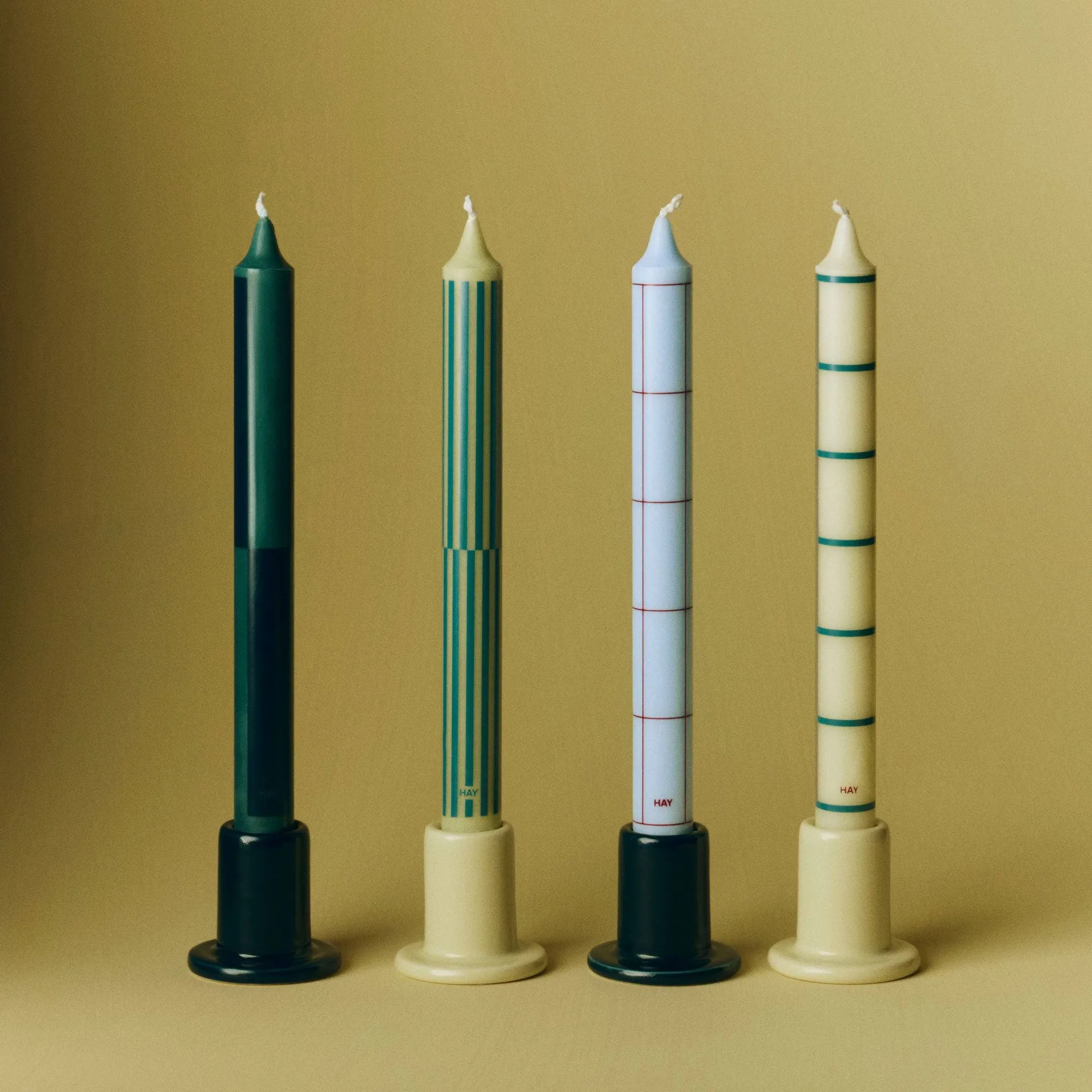 Pattern candle mix 4-pack, Green-silver HAY