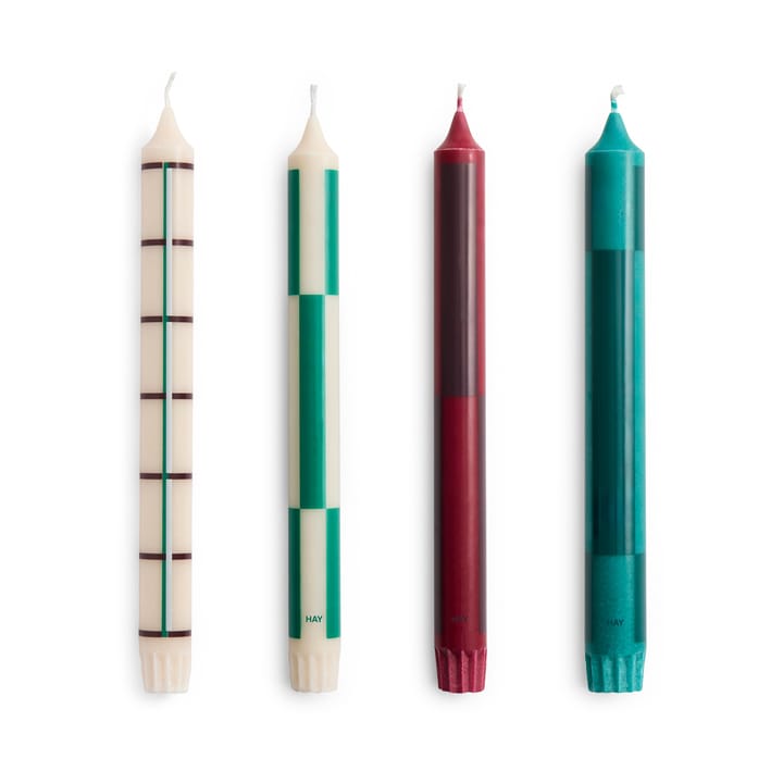 Pattern candle mix 4-pack - Greens-bordeaux - HAY