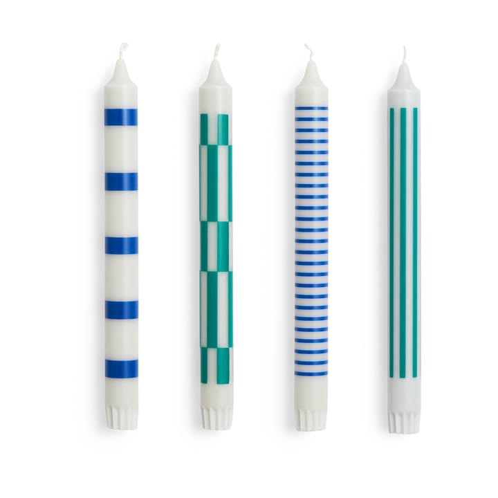 Pattern candle mix 4-pack, Light grey-blue-green HAY