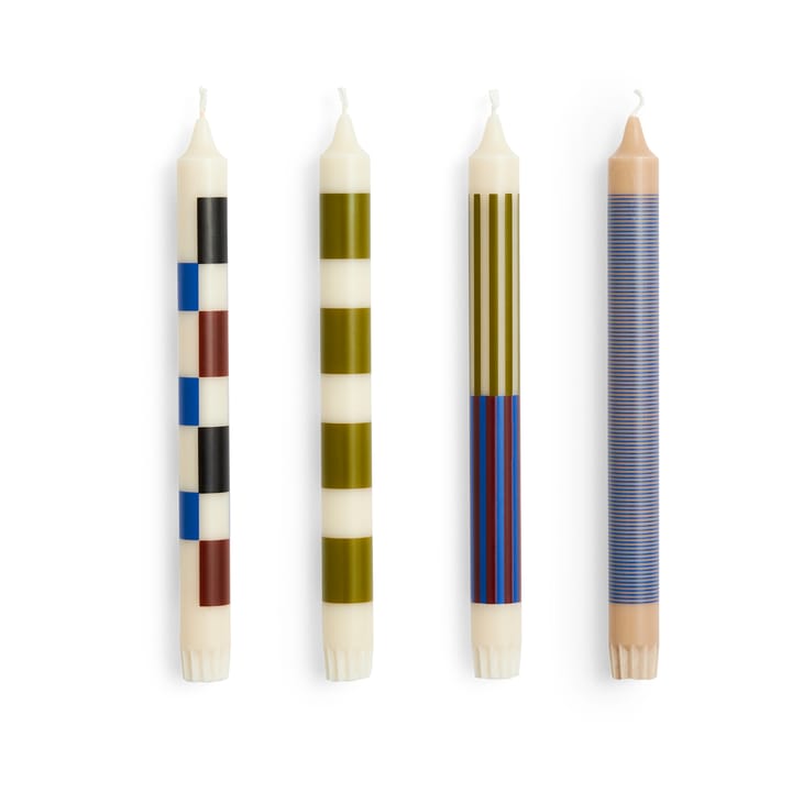 Pattern candle mix 4-pack, Off white-army-blue HAY
