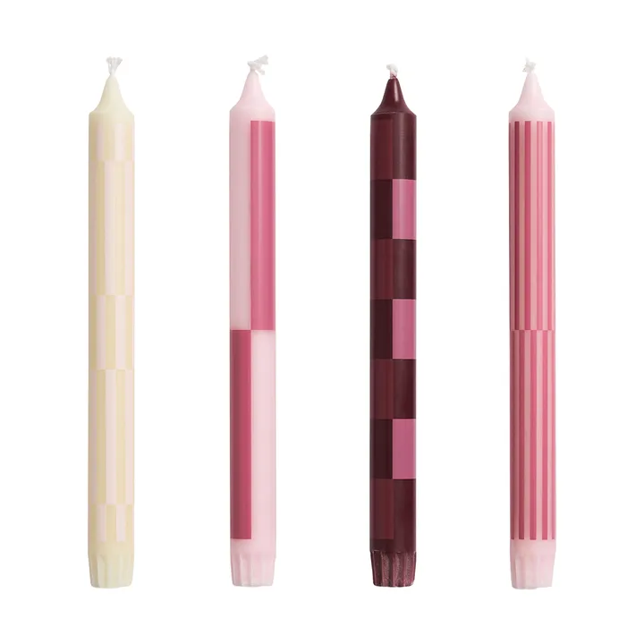Pattern candle mix 4-pack - Pink-bordeaux - HAY