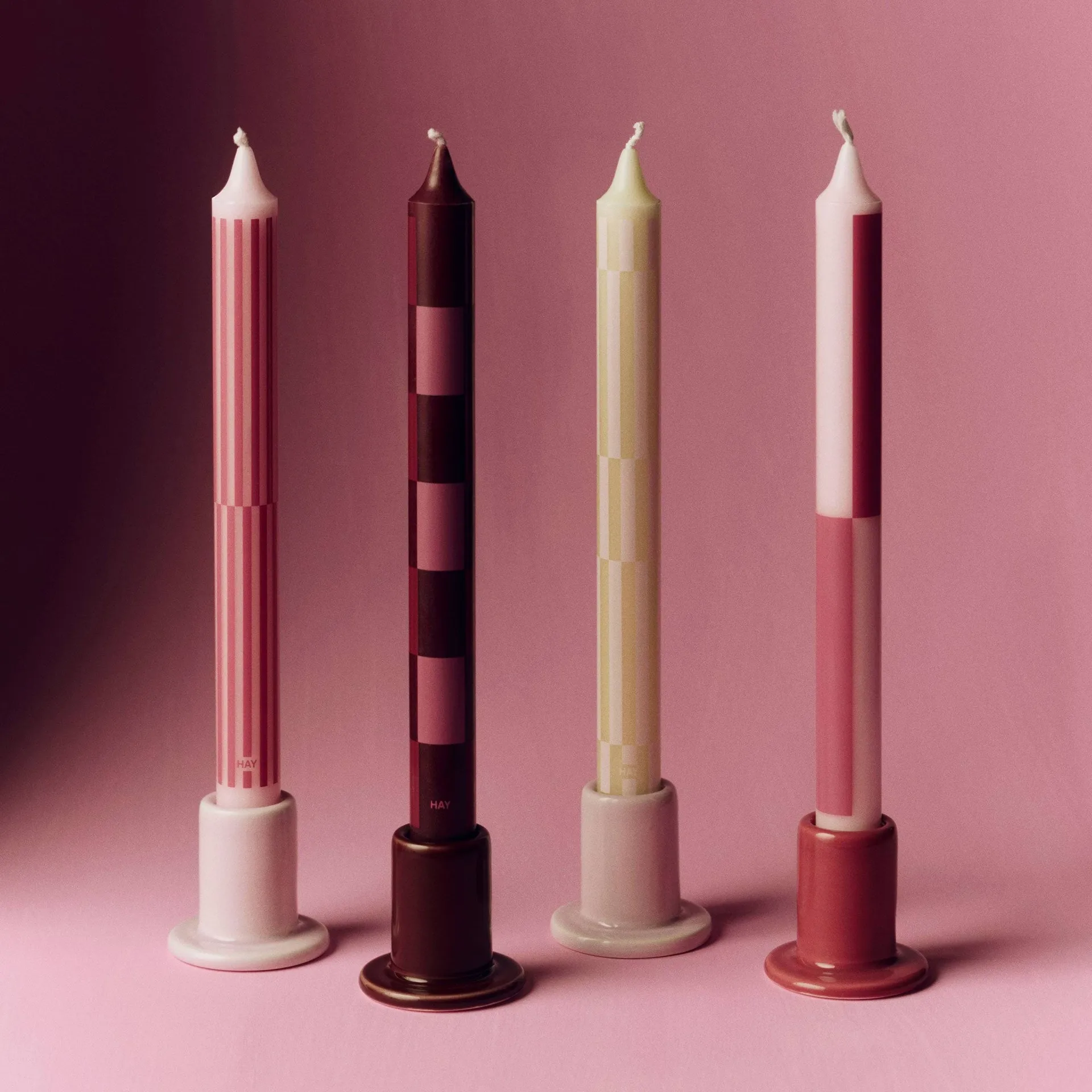 Pattern candle mix 4-pack, Pink-bordeaux HAY