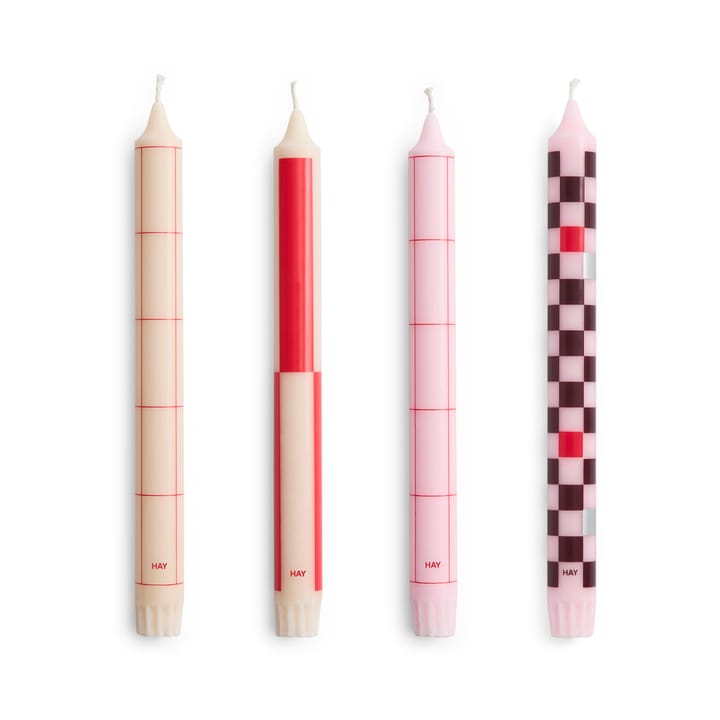 Pattern candle mix 4-pack - Reds-bordeaux - HAY