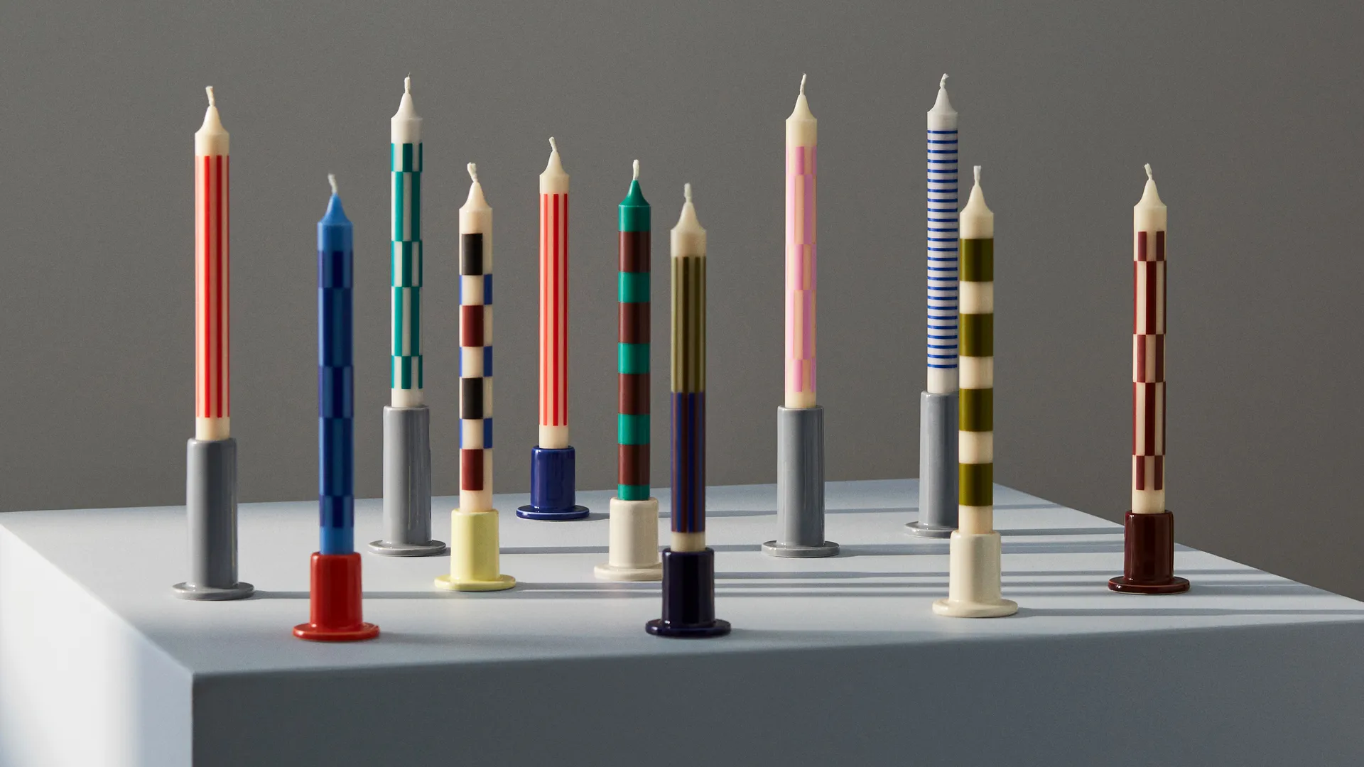 Pattern candle pinstripe, Off white-blue HAY