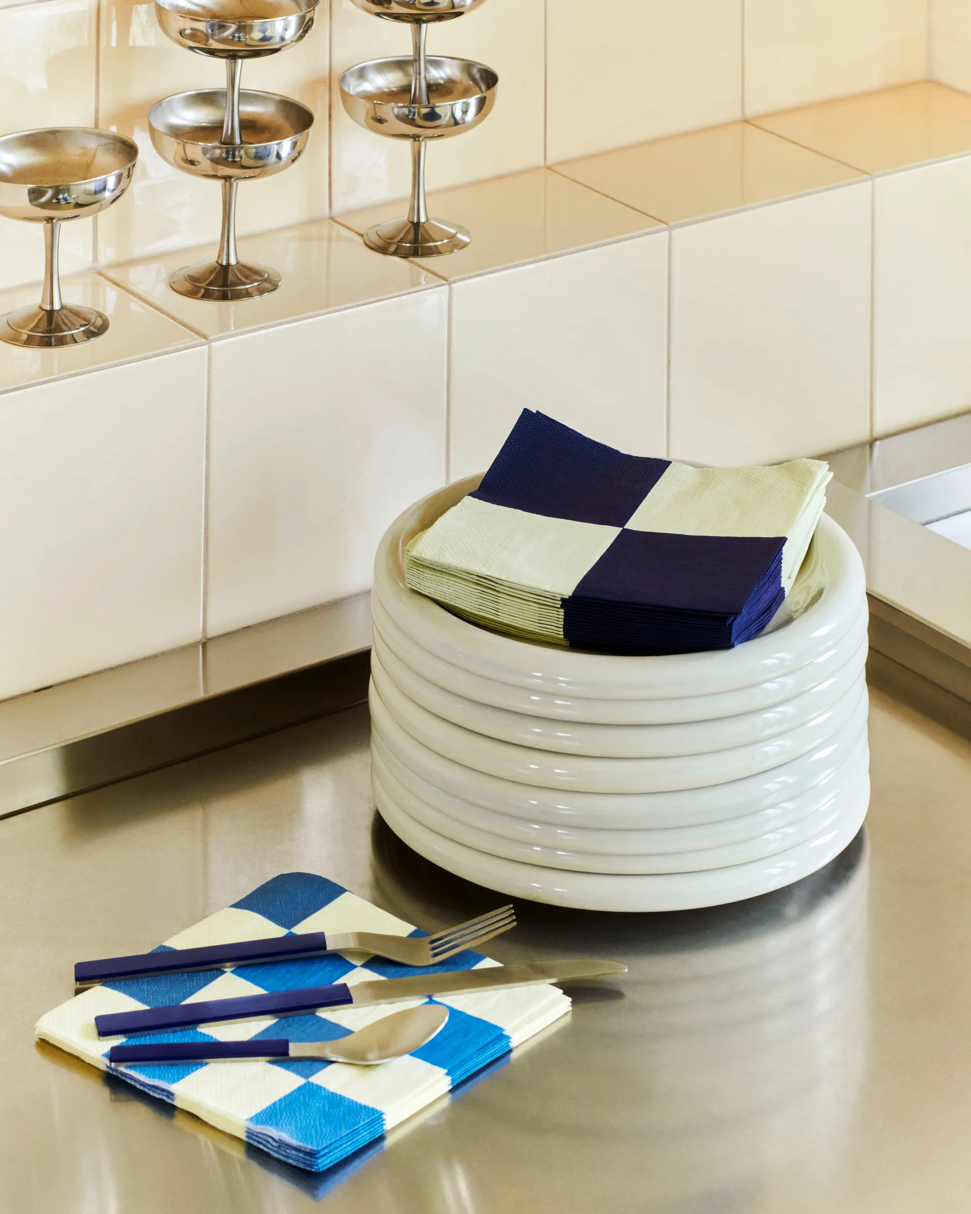 Pattern Lunch Check napkin 33x33 cm 20-pack, Off white-blue M HAY