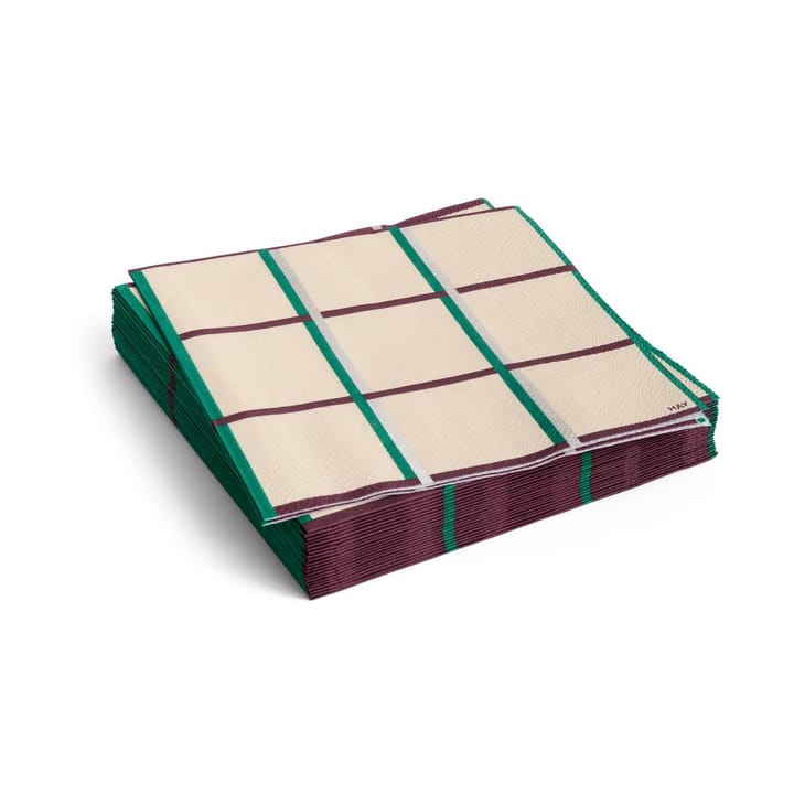 Pattern Lunch napkin 33x33 cm 20-pack - Off white-silver-green braid check - HAY