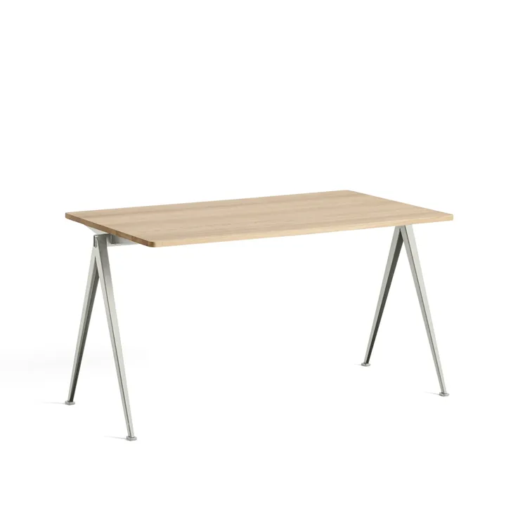 Pyramid 01 desk - Oak matte lacquered-140x75 cm-beige steel frame - HAY