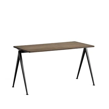 Pyramid 01 desk - smoked oak, 140x65 cm, black steel frame - HAY