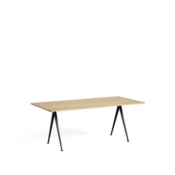 Pyramid 02 dining table - Oak matte lacquered-190x85 cm-black steel frame - HAY
