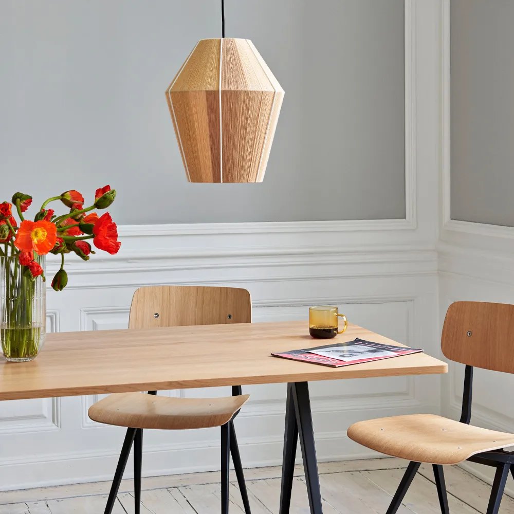 Pyramid 02 dining table, Oak matte lacquered-190x85 cm-black steel frame HAY