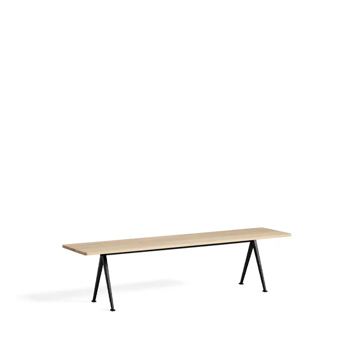 Pyramid bench - Oak matte lacquered-190 cm-black steel frame - HAY