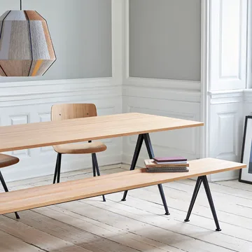 Pyramid bench - Oak matte lacquered-190 cm-black steel frame - HAY