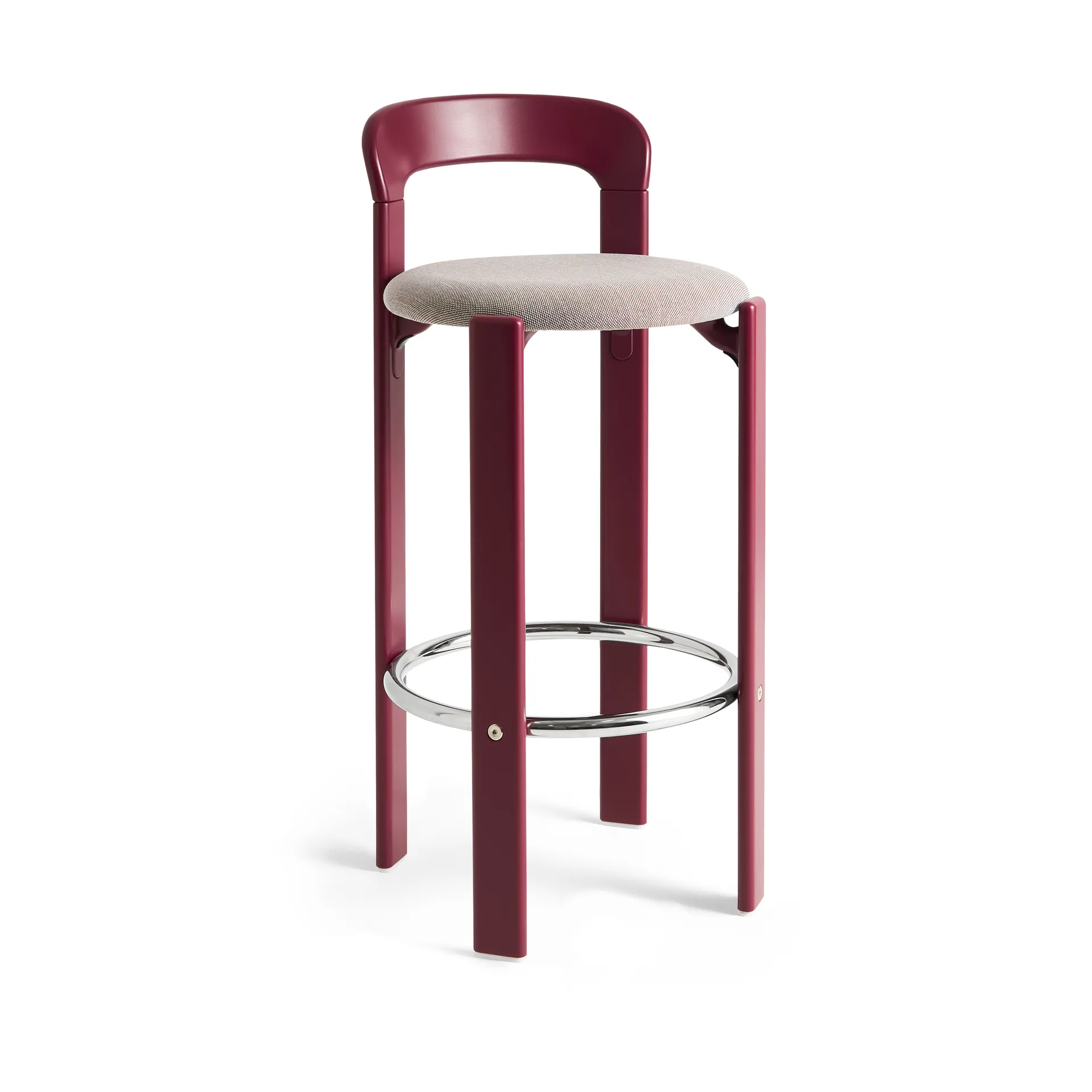 Rey bar stool upholstered 75 cm, Steelcut Trio 416-grape red HAY