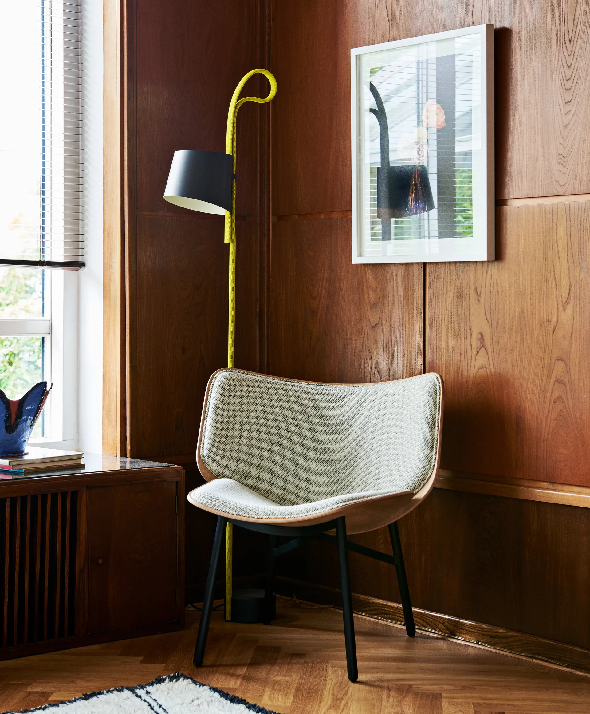 Rope Trick floor lamp, Black-yellow HAY