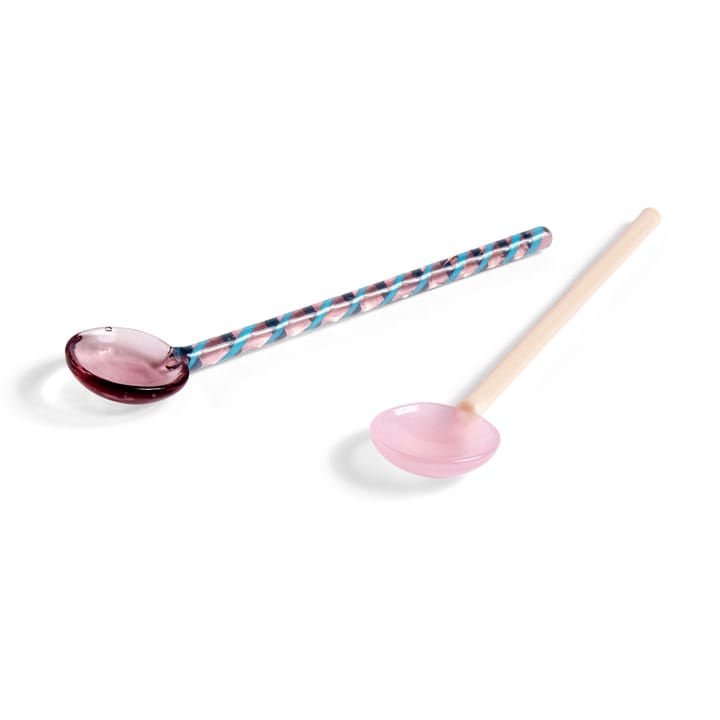 Round glass spoon 2-pack, aubergine-light pink HAY