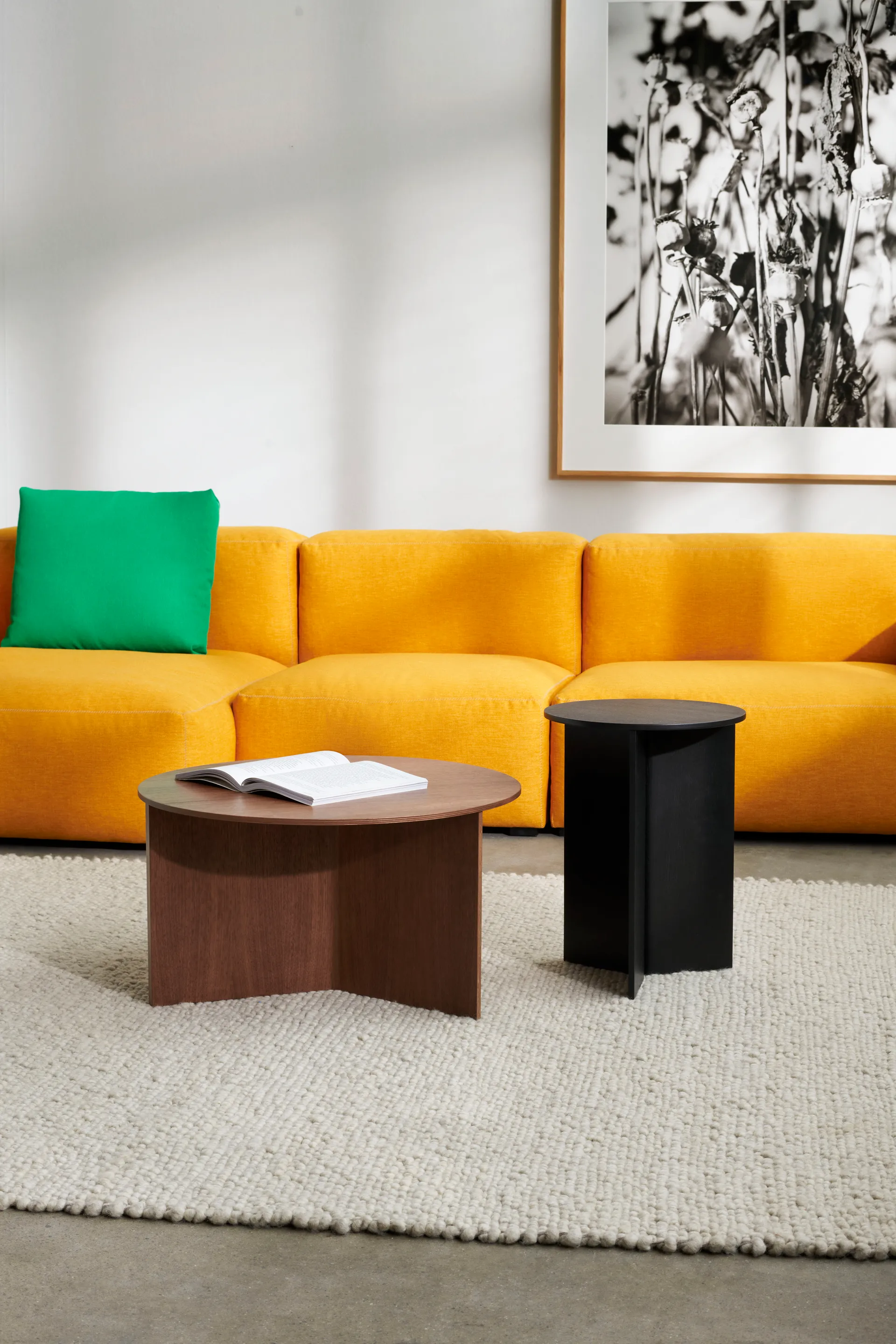 Slit coffee table Ø65 cm, Lacquered walnut HAY