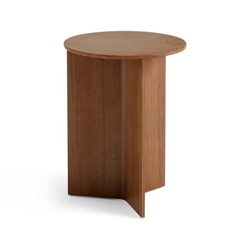 Slit high side table Ø35 cm - Lacquered walnut - HAY