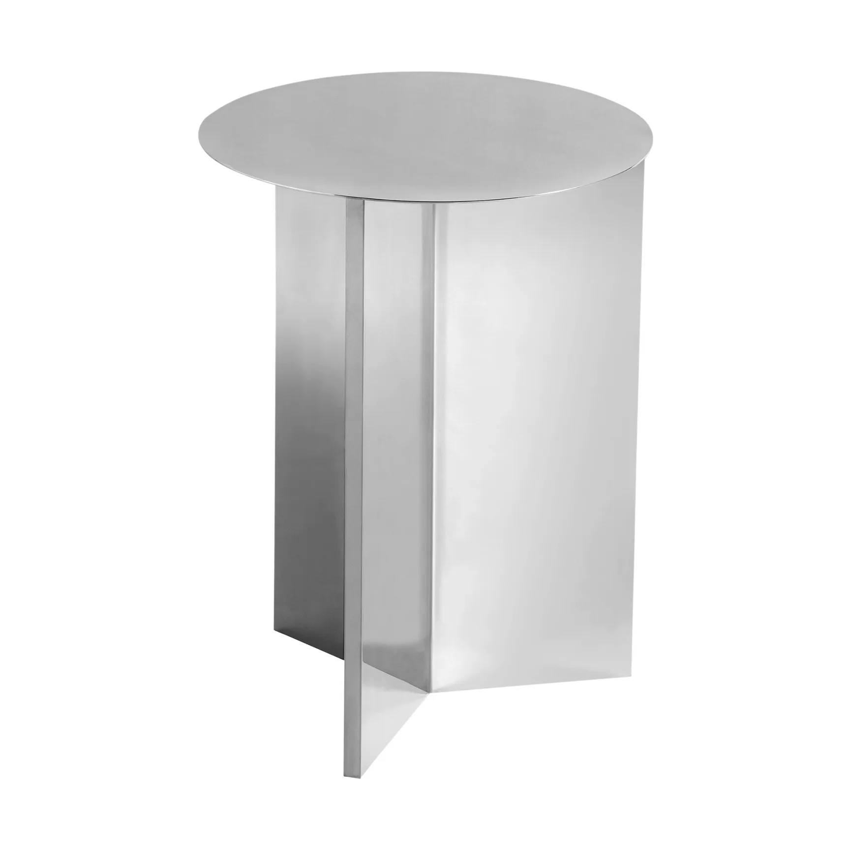 Slit high side table Ø35 cm, Mirror polished steel HAY
