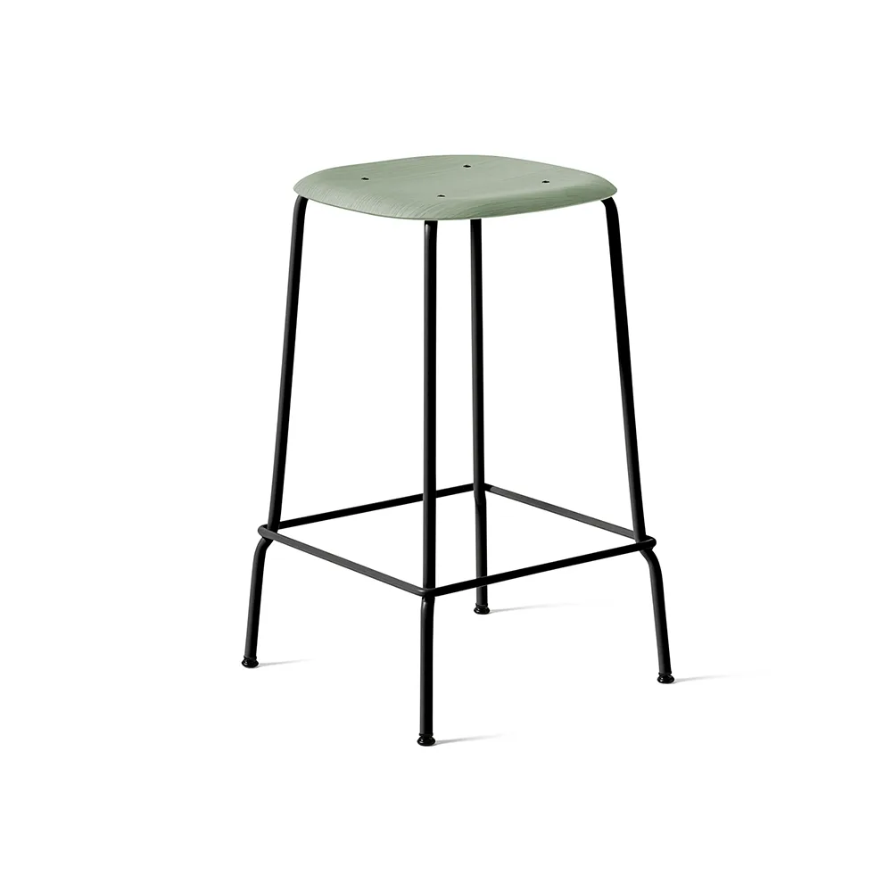 Soft Edge 30 Low bar stool, Dusty green, black steel frame HAY