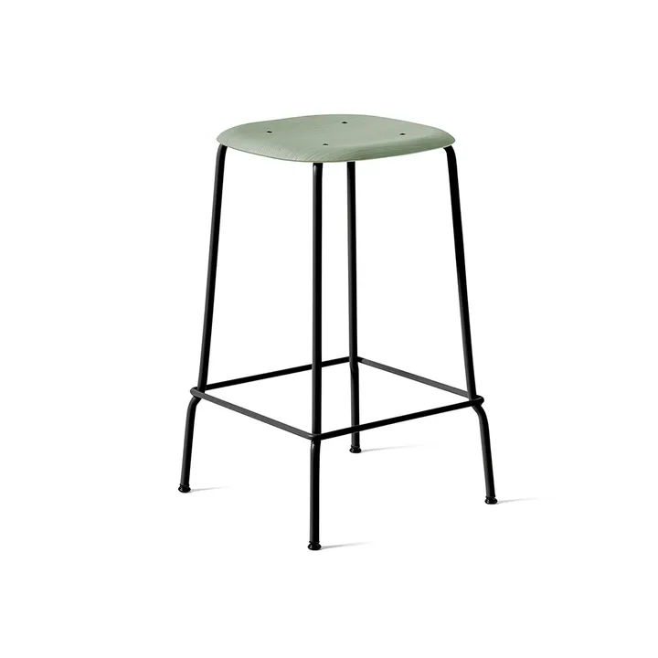 Soft Edge 30 Low bar stool - Dusty green, black steel frame - HAY