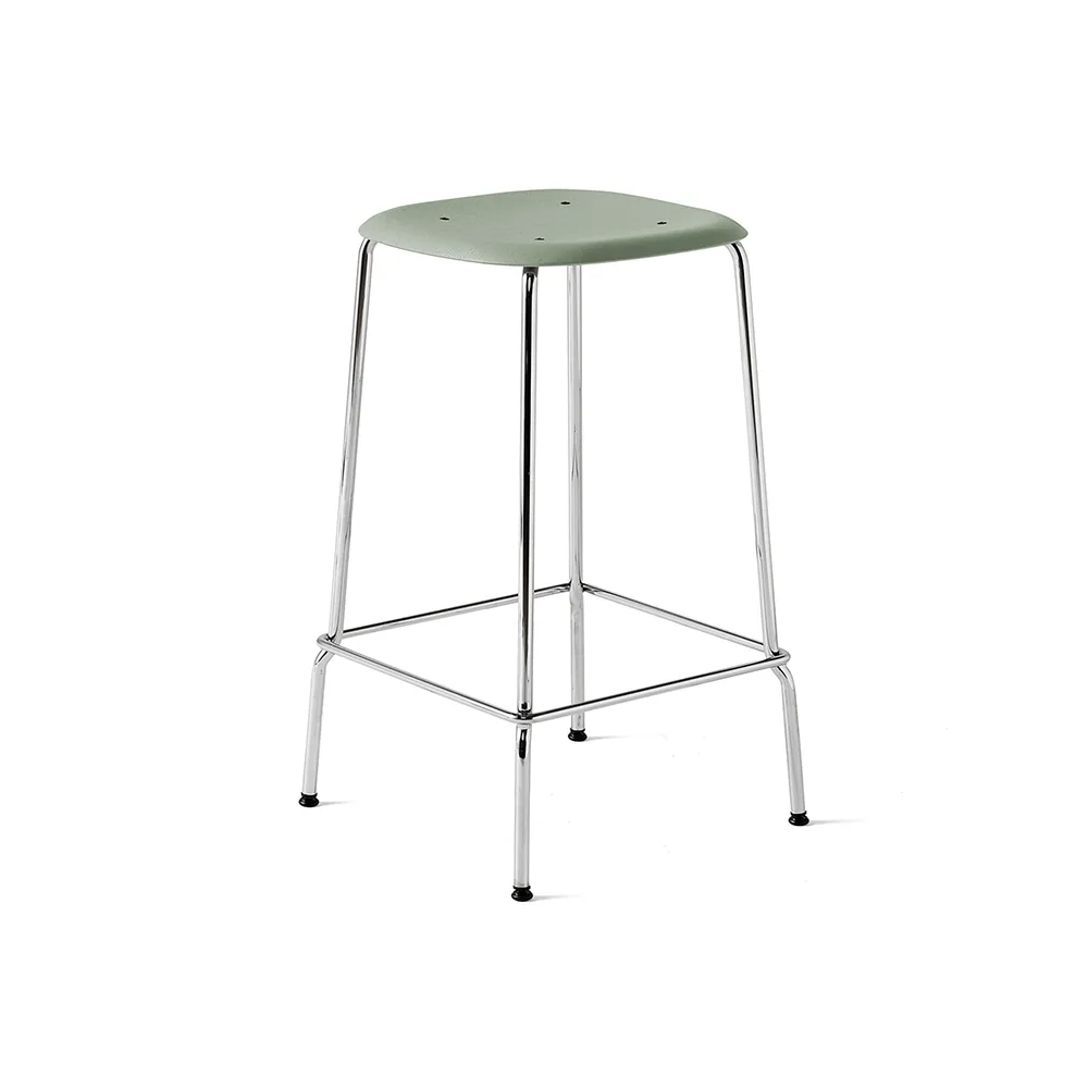 Soft Edge 30 Low bar stool, Dusty green- chrome frame HAY