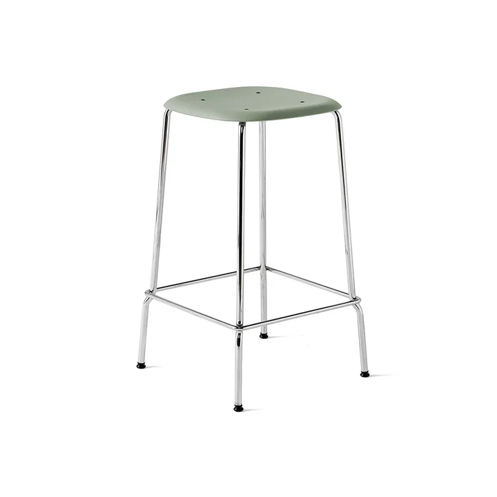 Soft Edge 30 Low bar stool - Dusty green- chrome frame - HAY