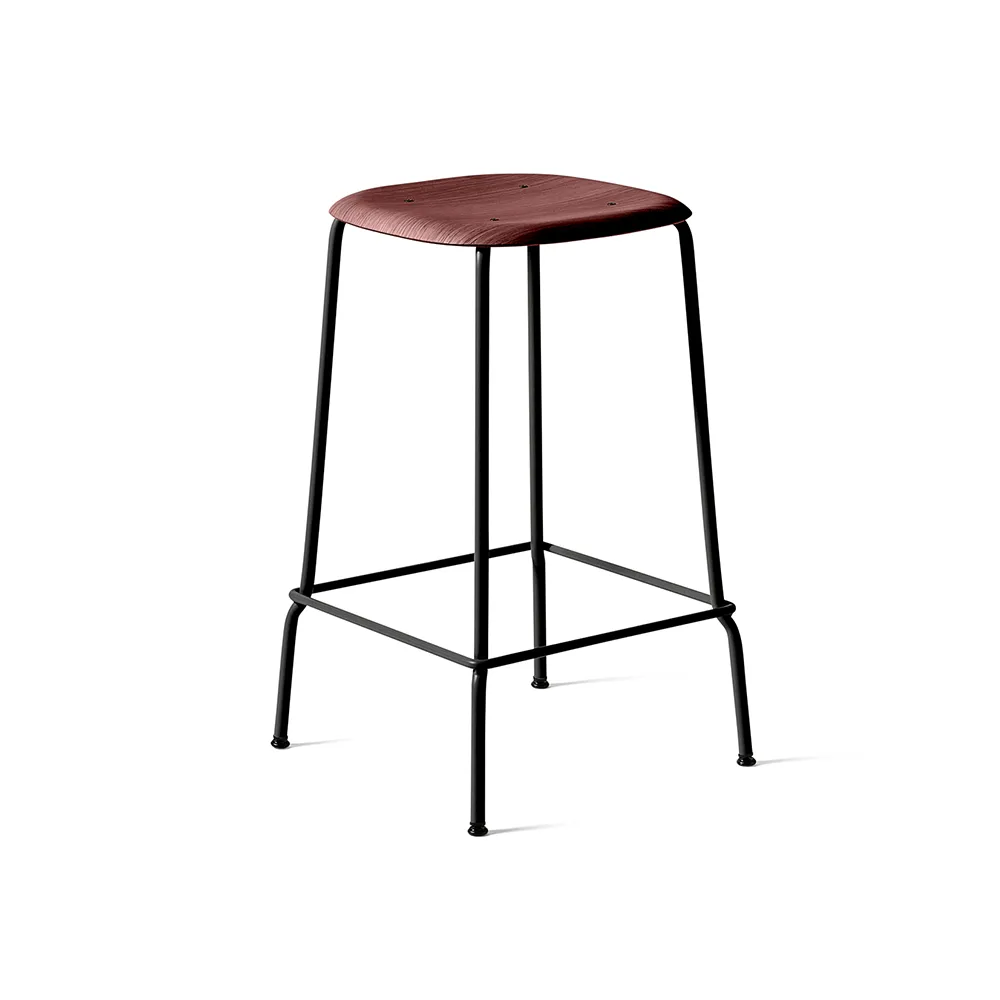 Soft Edge 30 Low bar stool, Fall red, black steel frame HAY