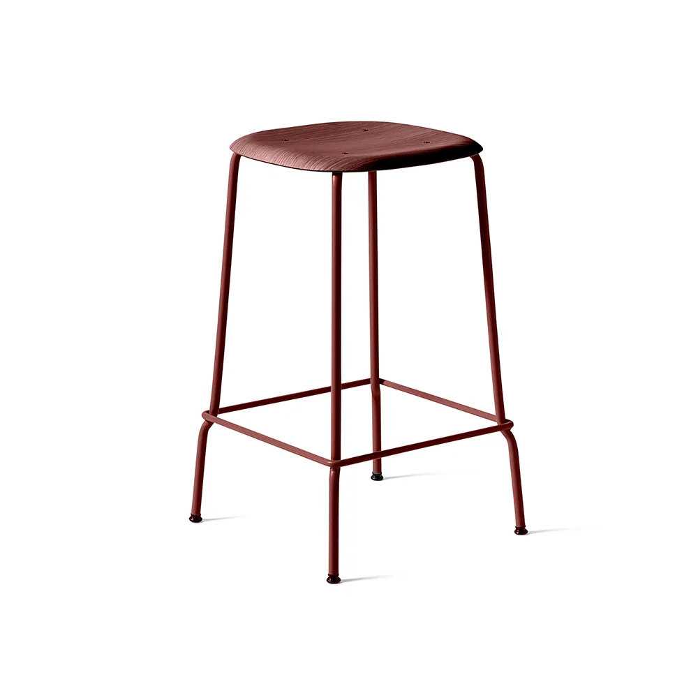 Soft Edge 30 Low bar stool, Fall red, fall red steel frame HAY
