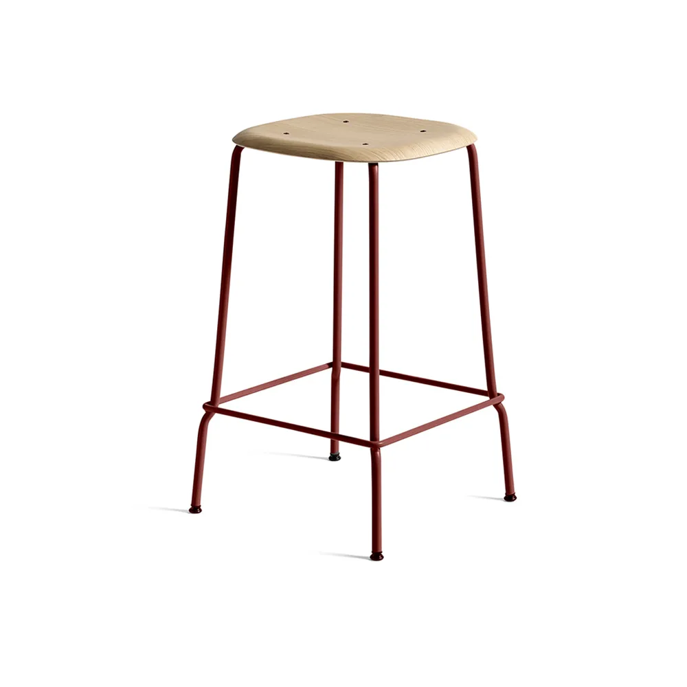 Soft Edge 30 Low bar stool, Oak-fall red steel frame HAY