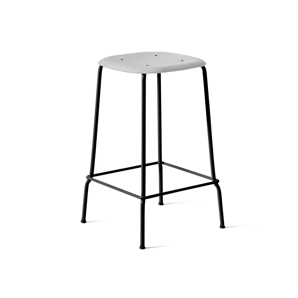 Soft Edge 30 Low bar stool, Soft grey, black steel frame HAY
