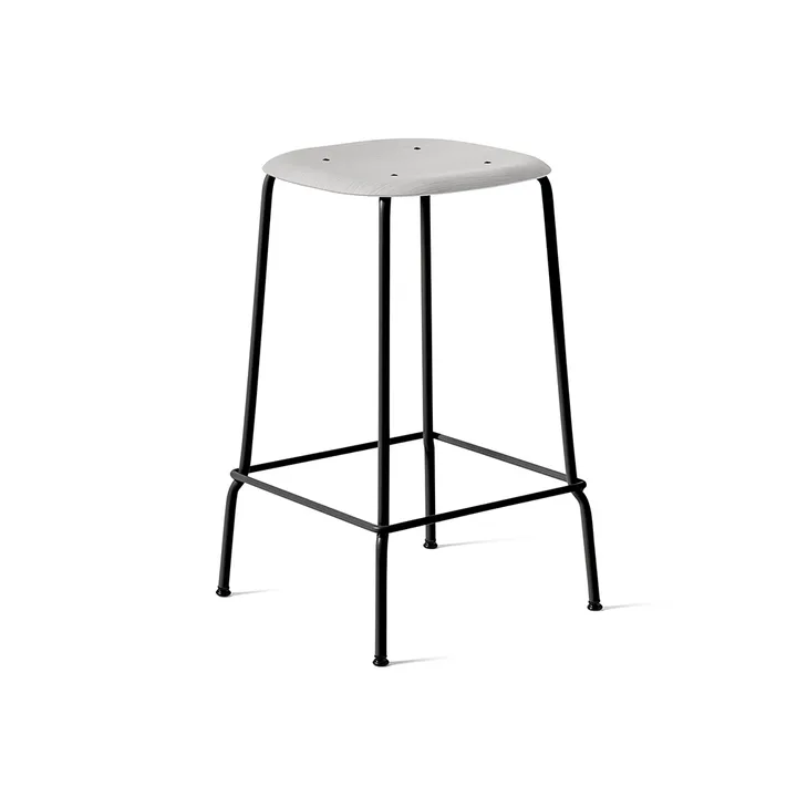 Soft Edge 30 Low bar stool - Soft grey, black steel frame - HAY