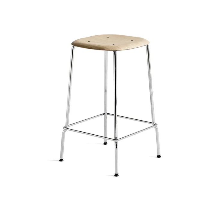 Soft Edge 30 Low bar stool - Water-based lacquered oak-chrome - HAY