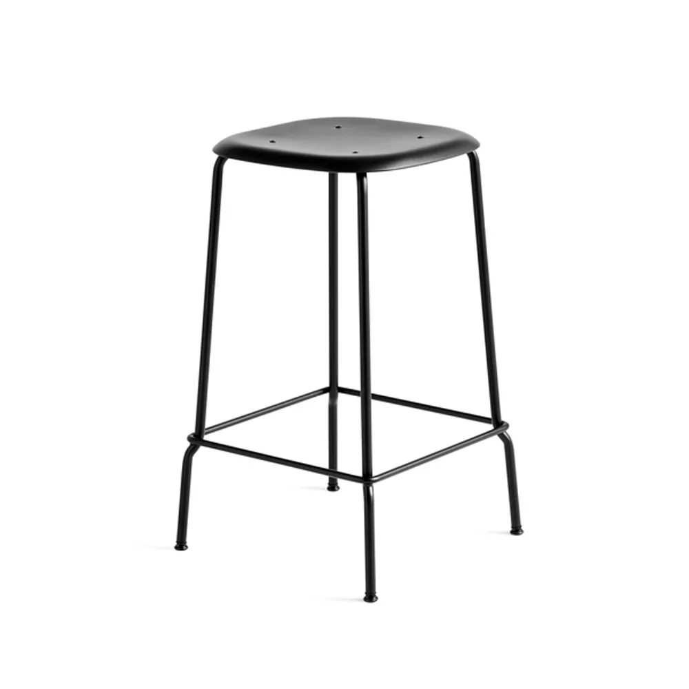 Soft Edge 85 Low bar stool, Black-black steel frame HAY