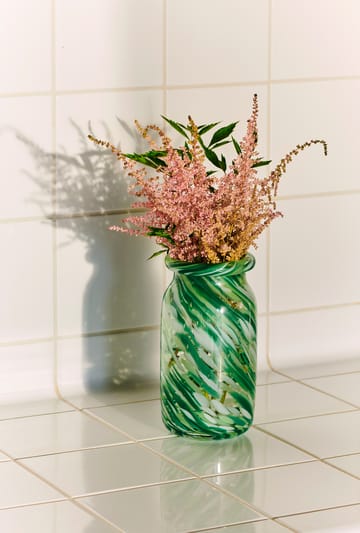 Splash Roll Neck vase S 20.5 cm - Green swirl - HAY