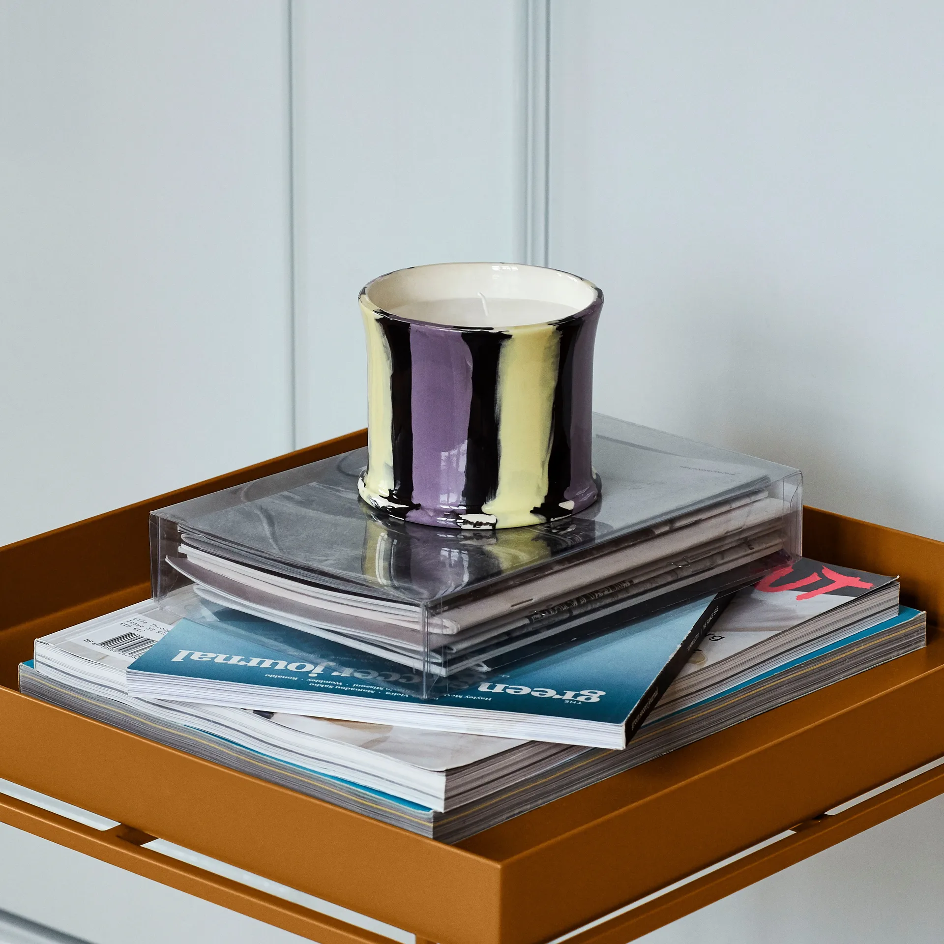 Stripe scented candle, fig leaf HAY