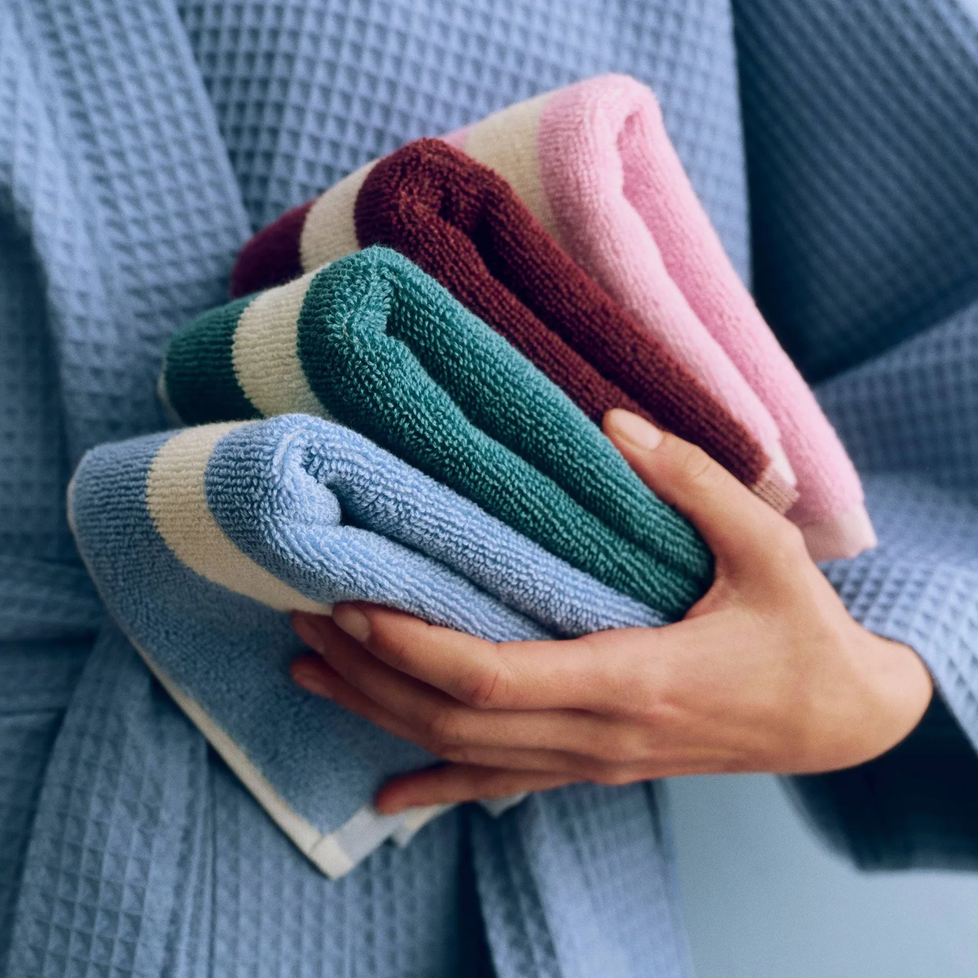 Stripe towel, Petrol blue, 30x30 HAY