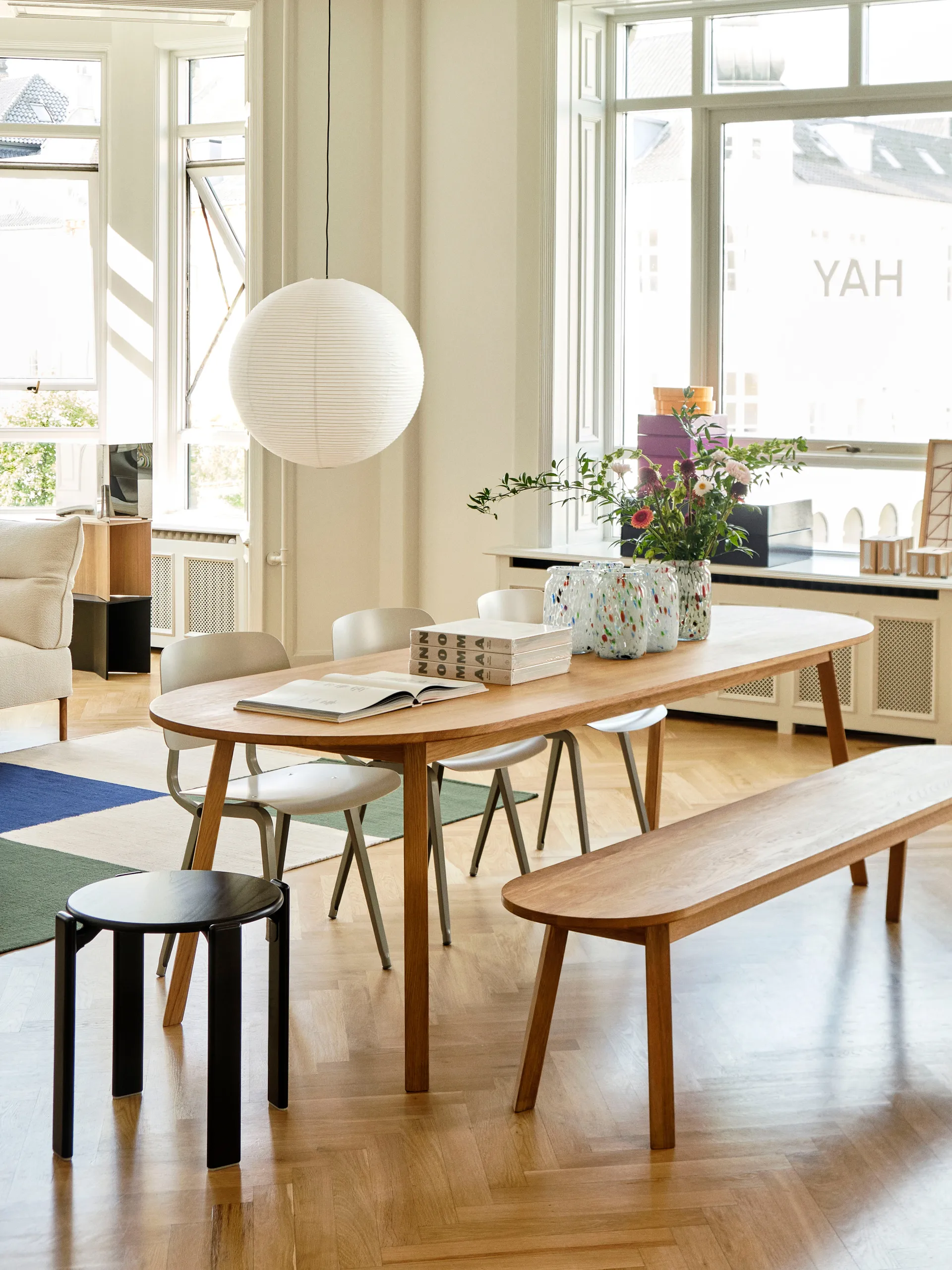 Triangle Leg bench, water-based lacquered oak, 150 cm HAY