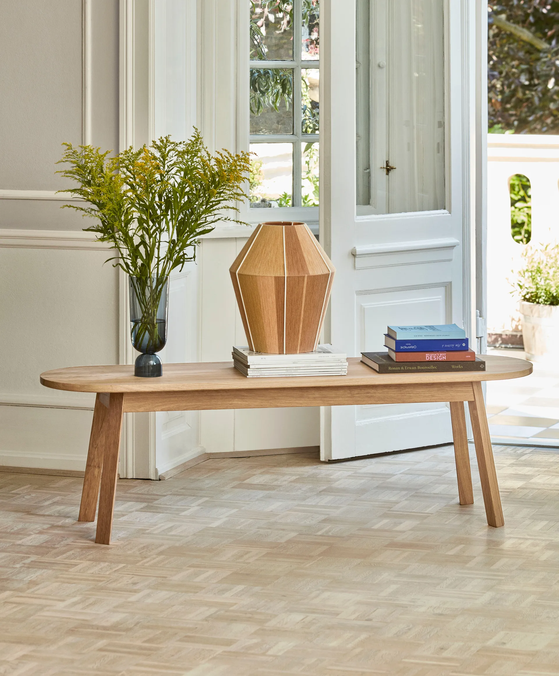 Triangle Leg bench, water-based lacquered oak, 150 cm HAY