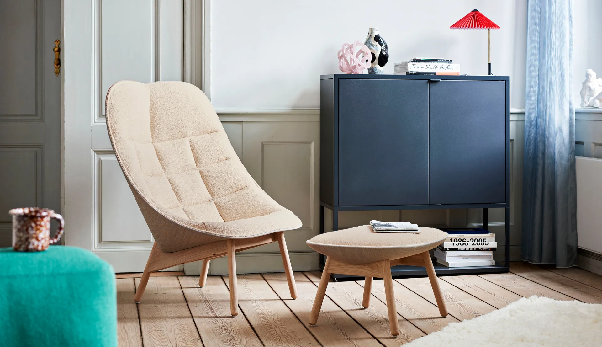 Uchiwa ottoman, Cream A5-oak-Canvas 244 HAY